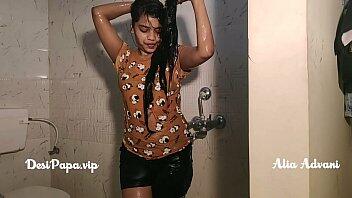 Alia Advani Hot Indian Punjabi Model In Bathroom Getting Wet And Taking Hot Water On Big Boobs And Curved Ass